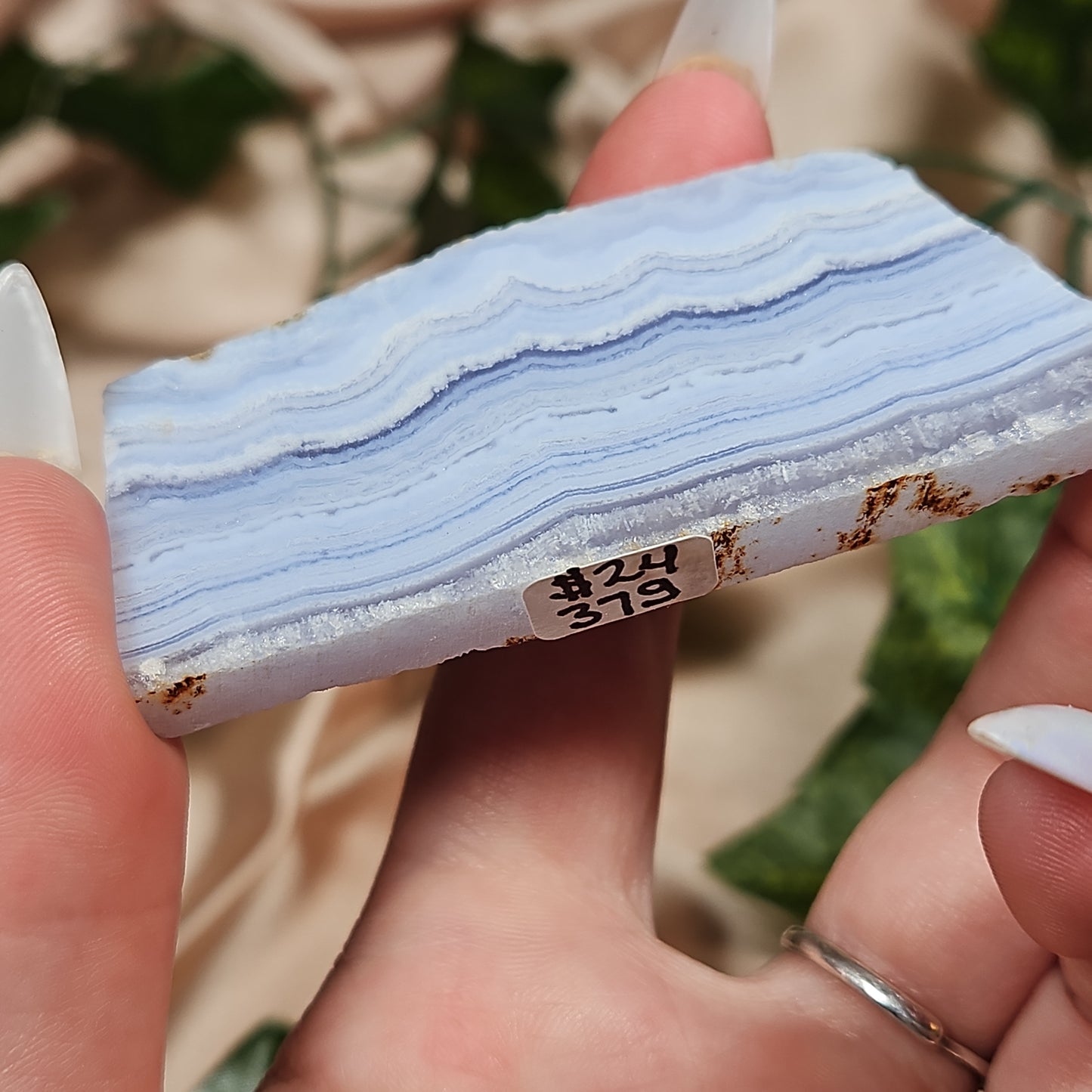 Self standing blue lace agate slab