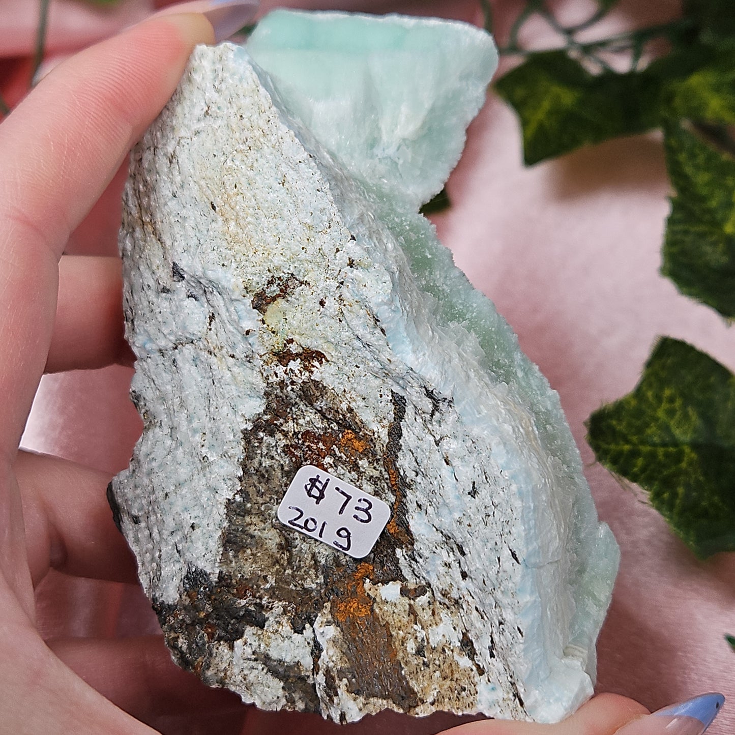 Blue aragonite specimen