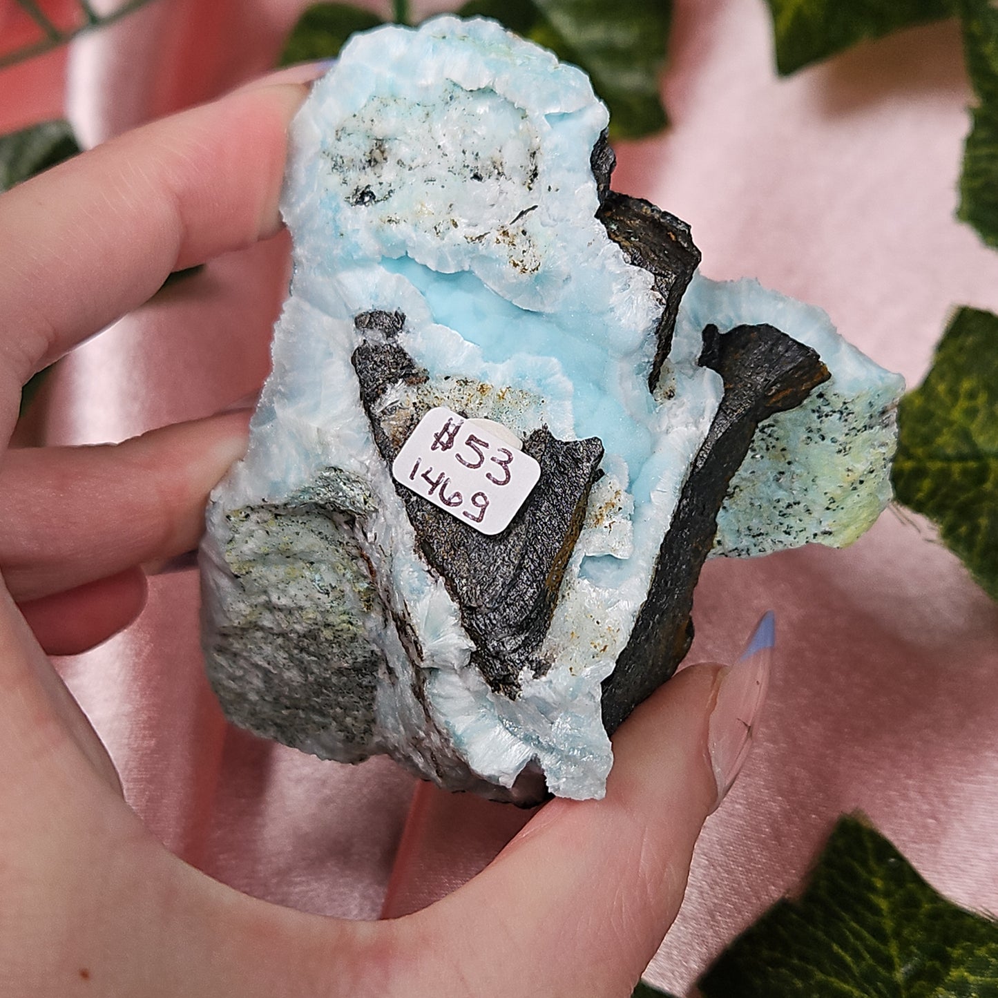 Blue aragonite specimen