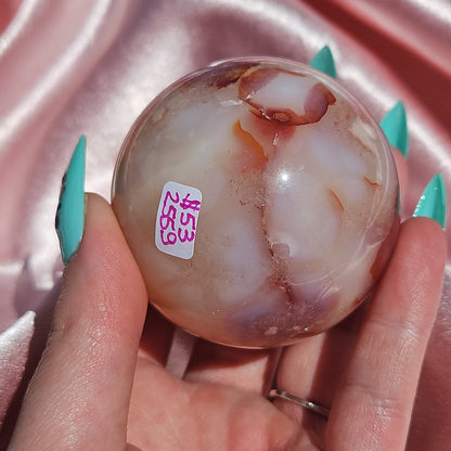 Pink flower agate/ Carnelian sphere