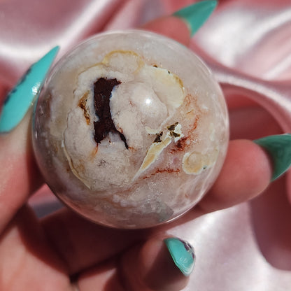 Pink flower agate/ Carnelian sphere