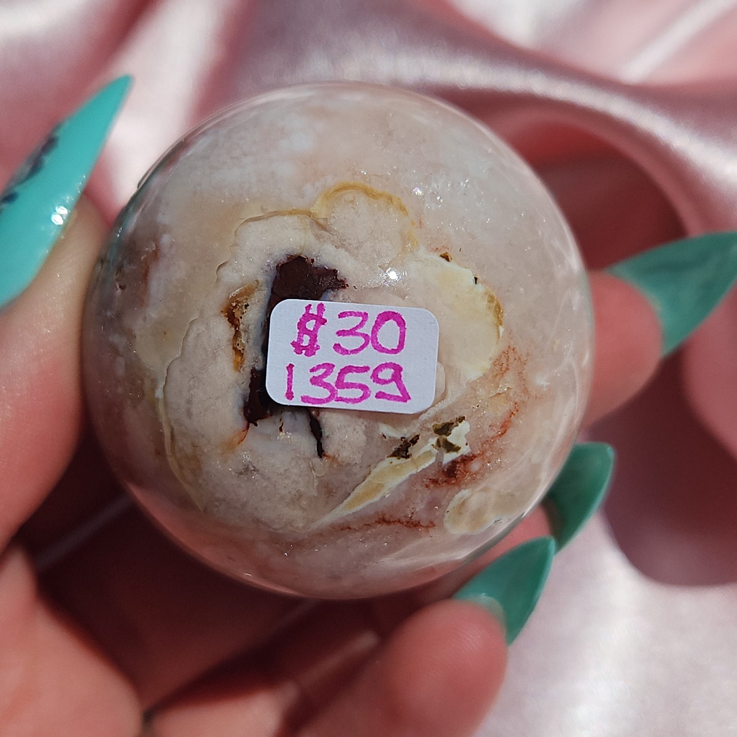 Pink flower agate/ Carnelian sphere