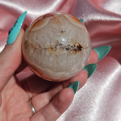 Pink flower agate/ Carnelian sphere