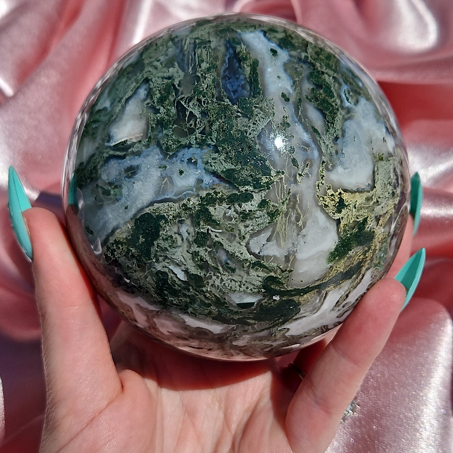 Moss agate statment sphere