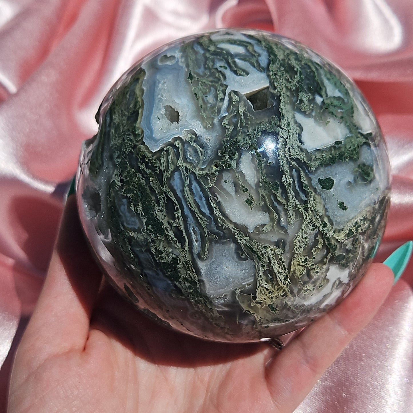 Moss agate statment sphere
