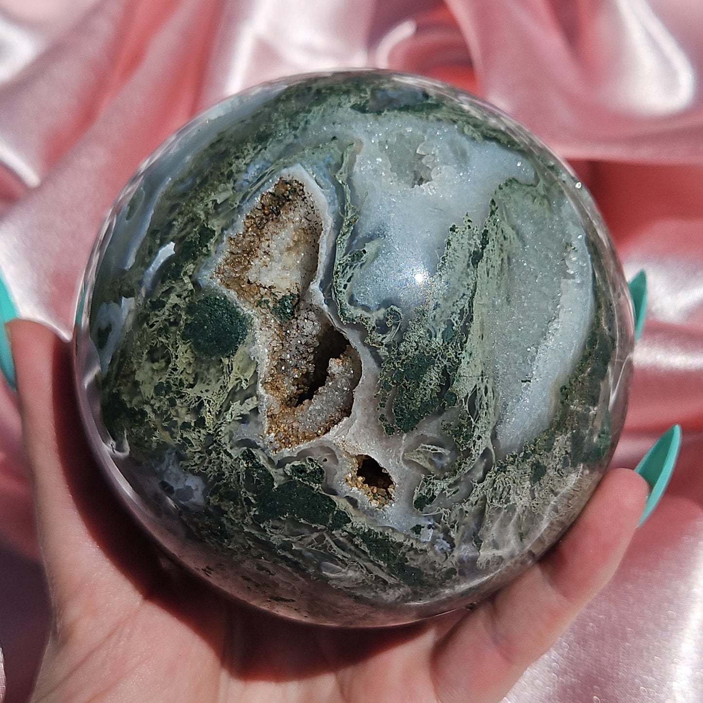 Moss agate statment sphere