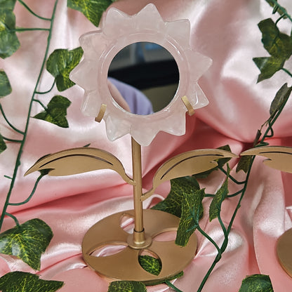 Rose quartz mirror on stand