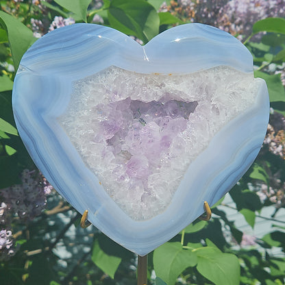 Druzy agate/amethyst heart on stand