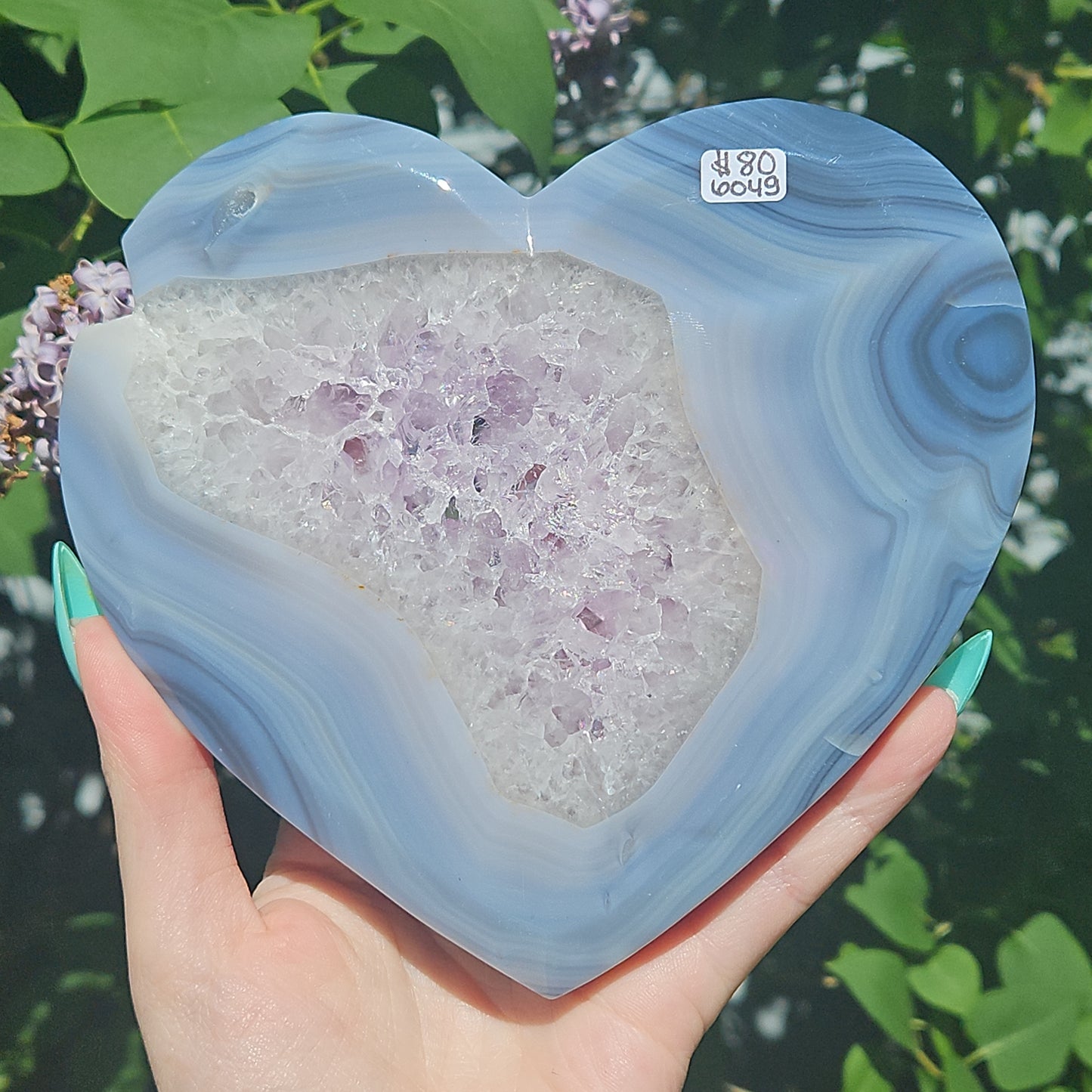 Druzy agate/amethyst heart on stand