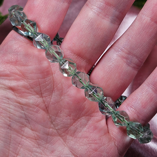 Faceted green fluorite 7mm bracelet