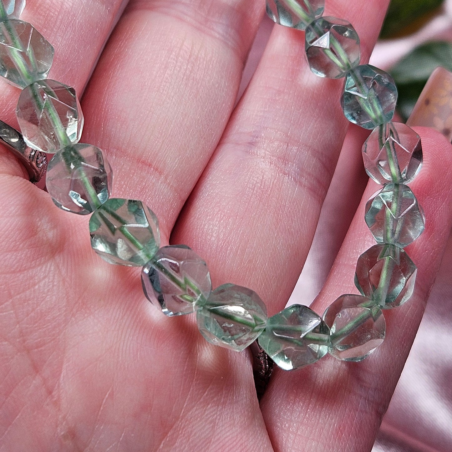 Faceted green fluorite 7mm bracelet