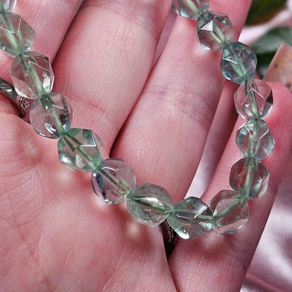 Faceted green fluorite 7mm bracelet