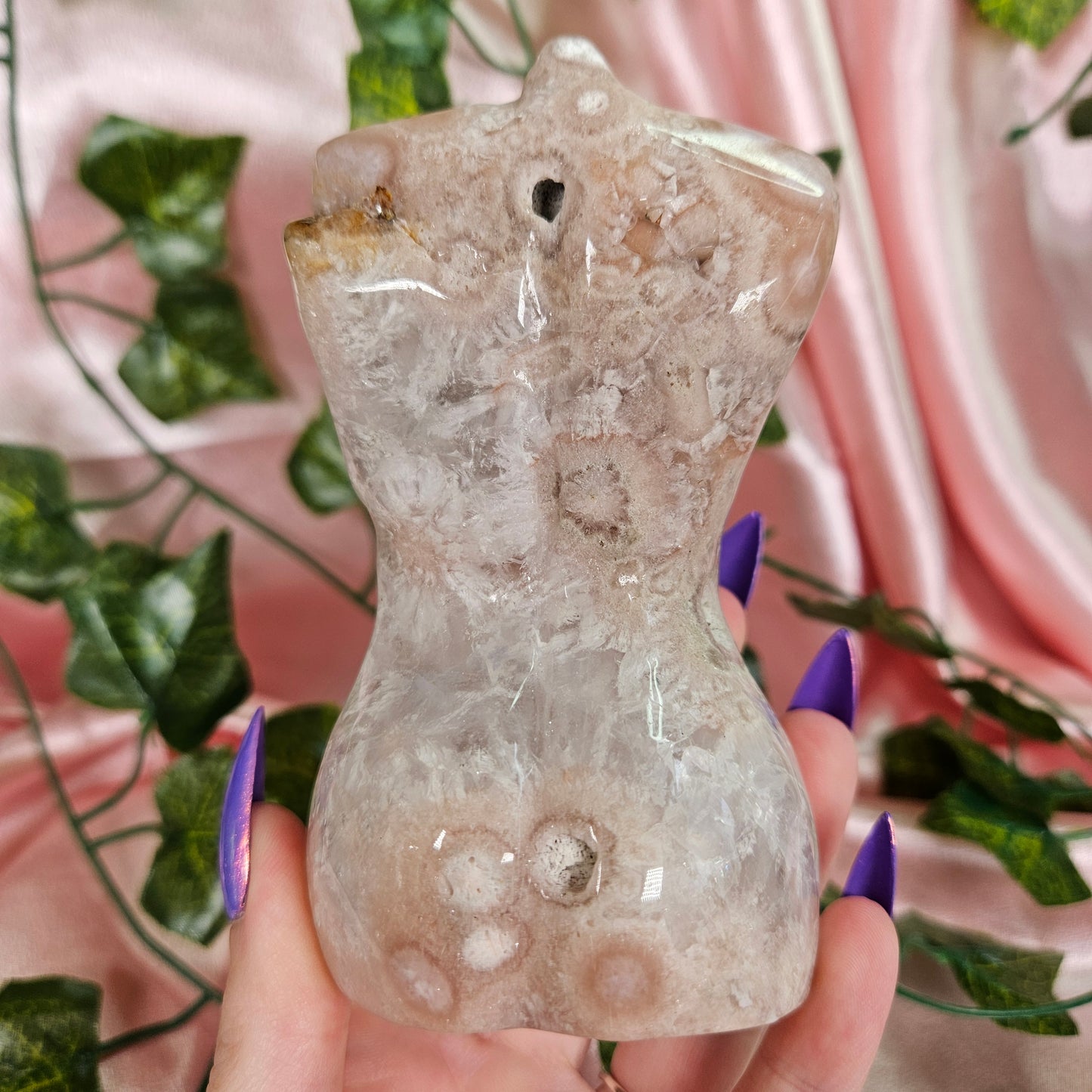 Pink amethyst/ flower agate godess body