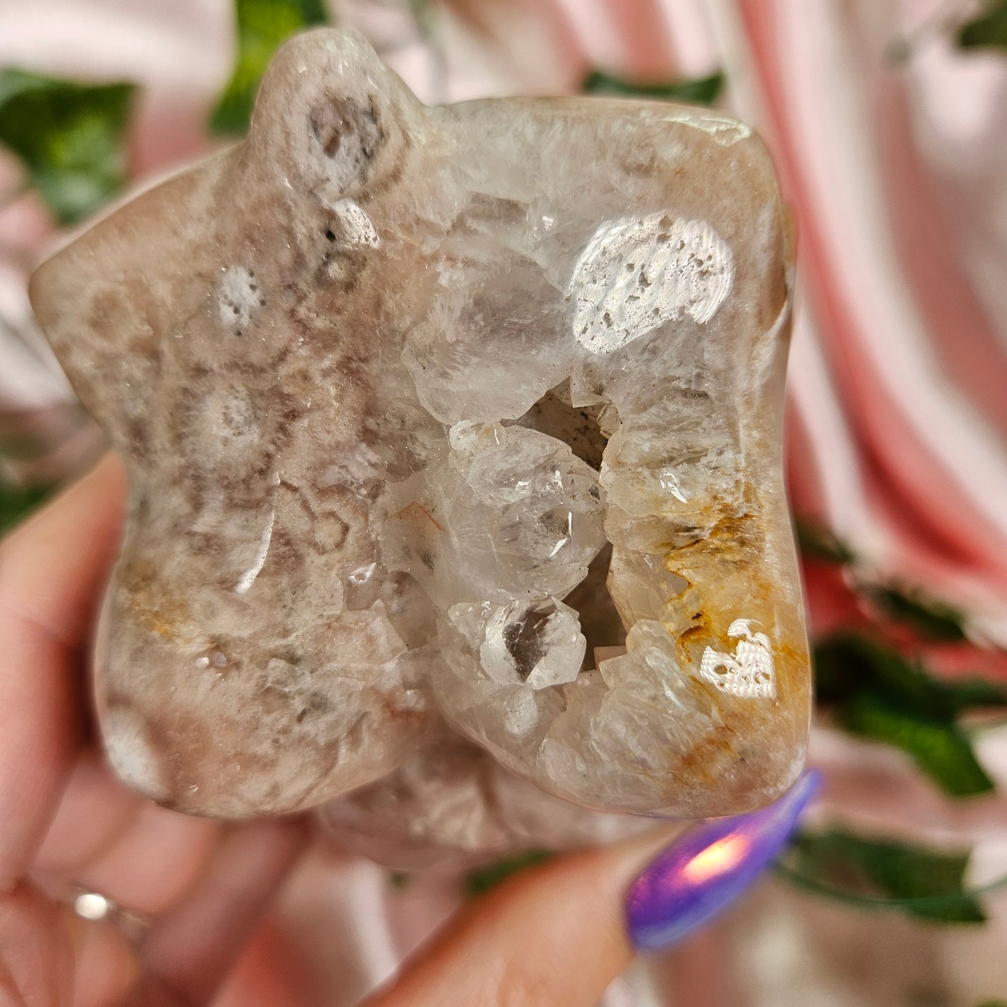 Pink amethyst/ flower agate godess body