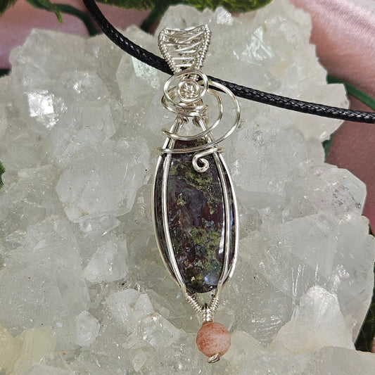 Wire wrapped bloodstone pendent