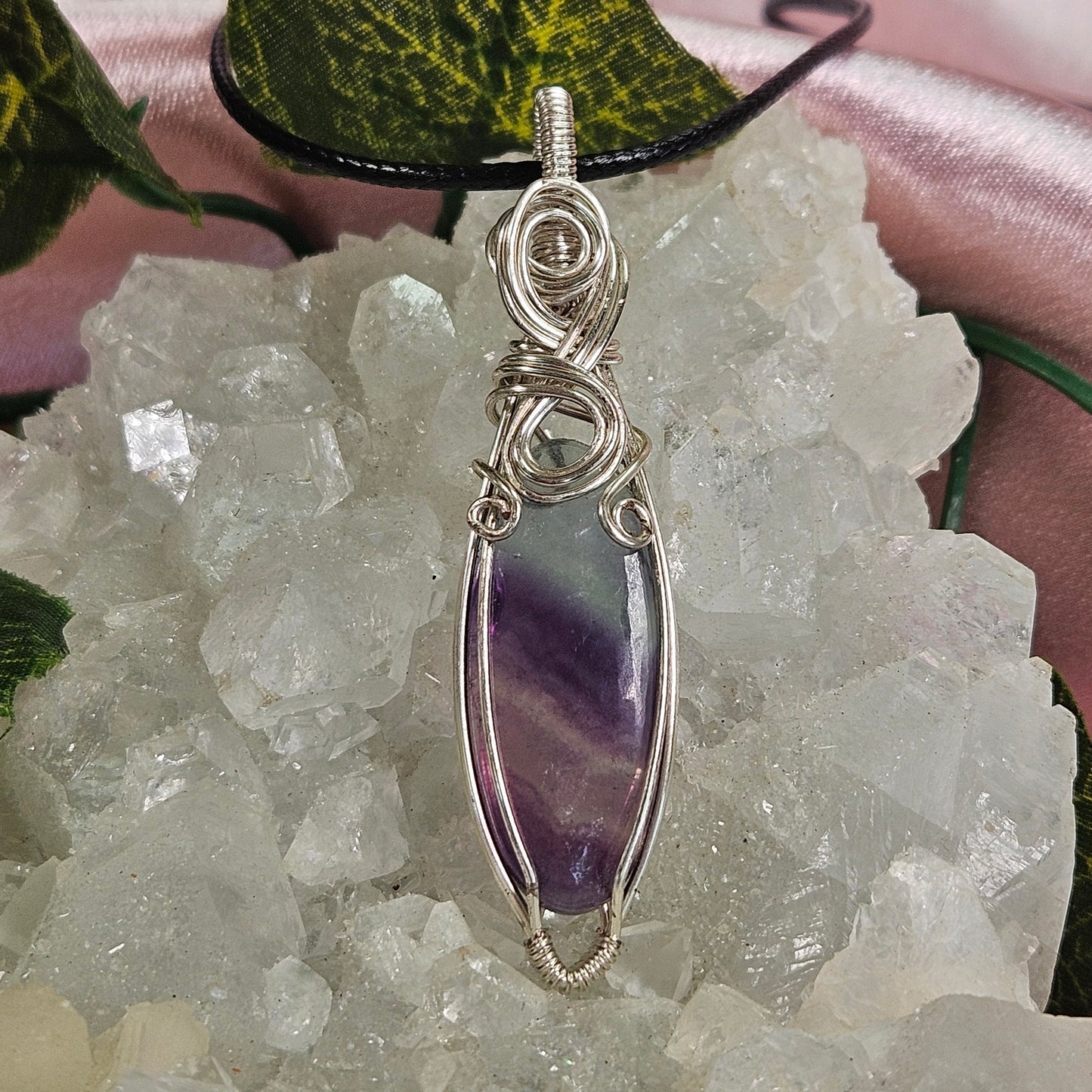 Wire wrapped fluorite pendent