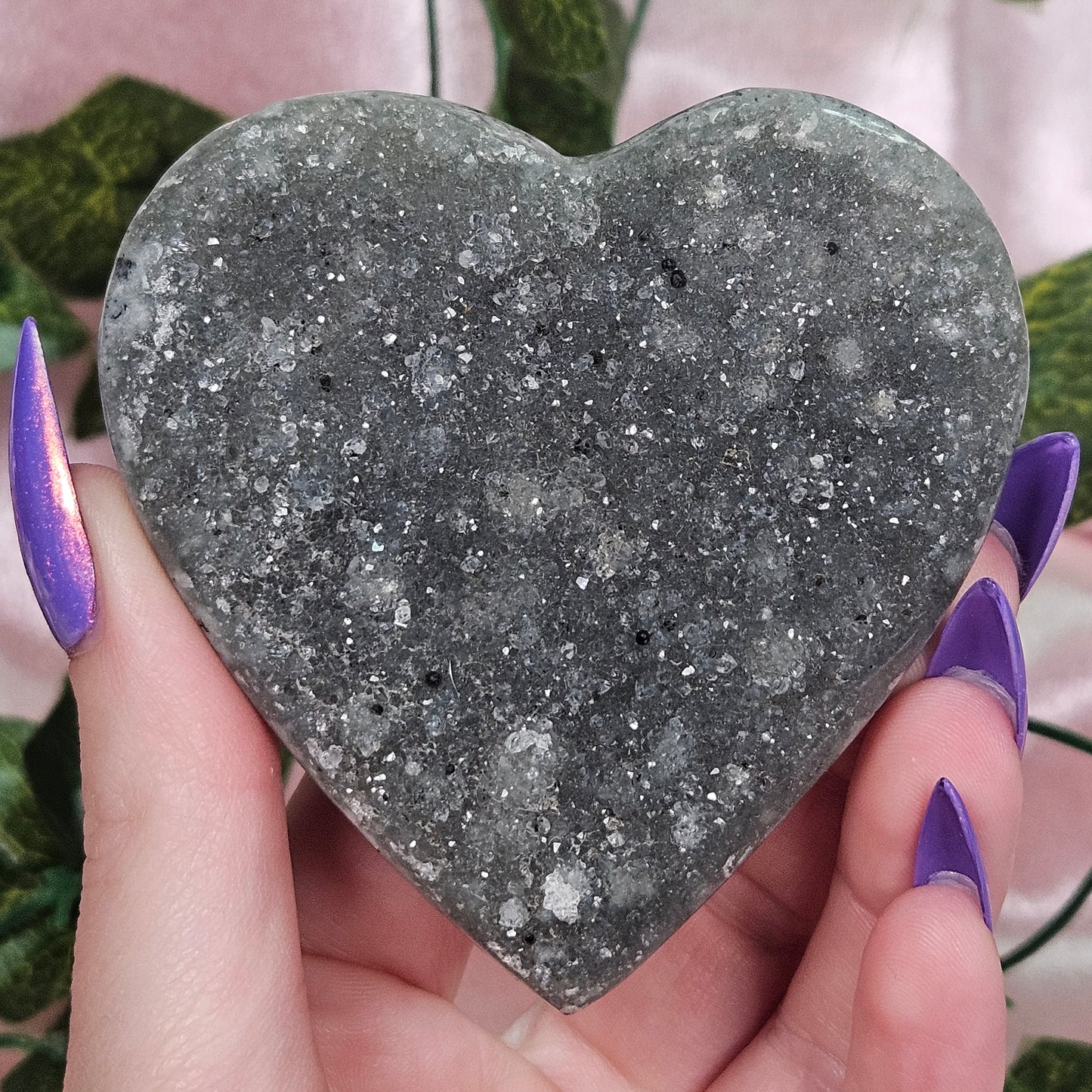 Rainbow amethyst cluster heart