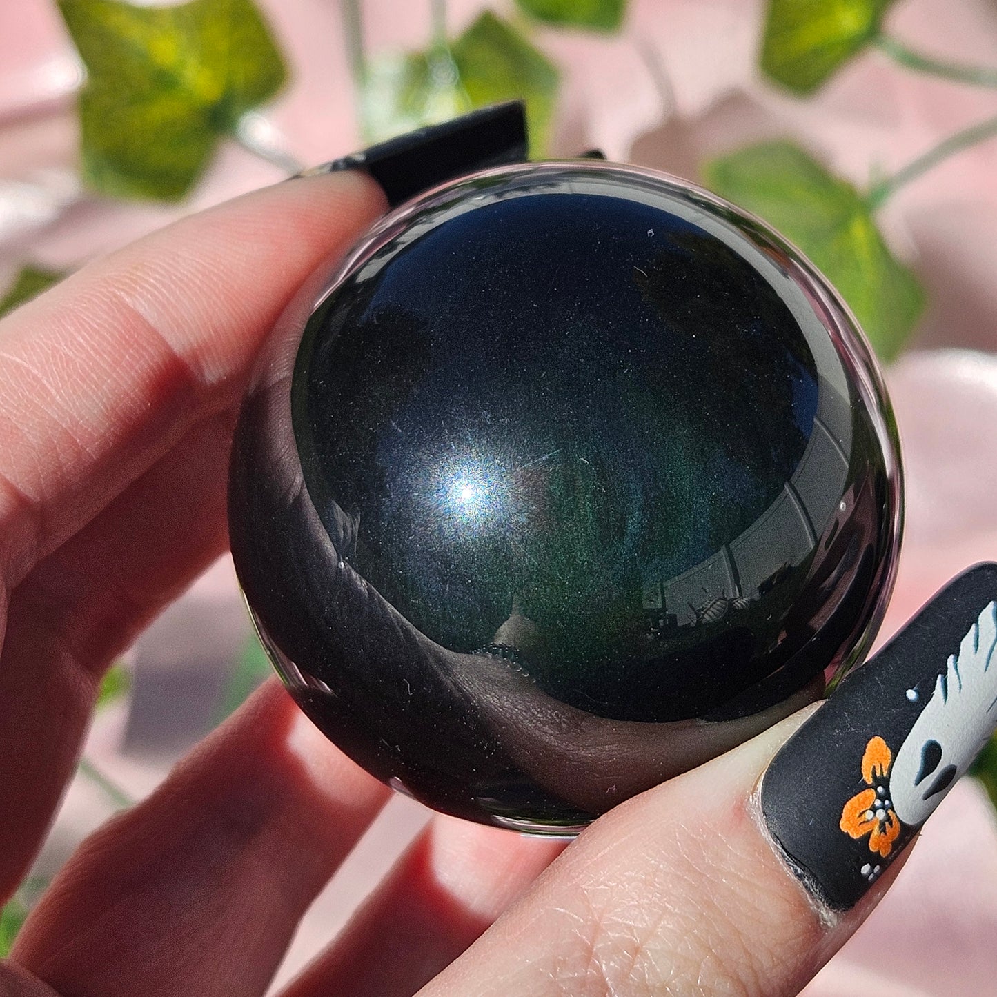 Rainbow obsidian sphere