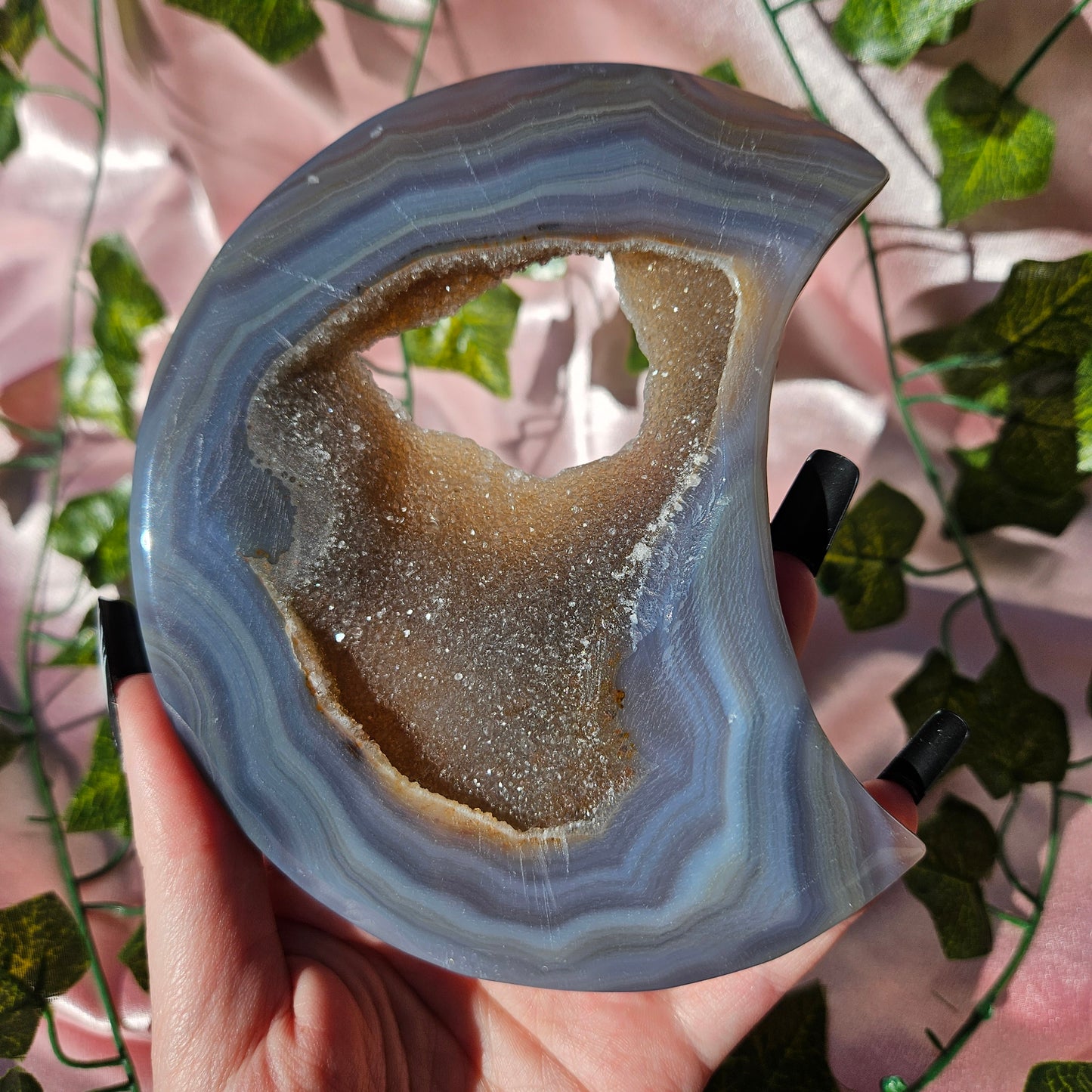 Druzy agate moon on stand