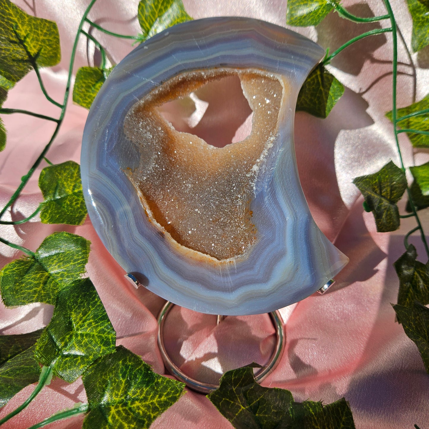 Druzy agate moon on stand