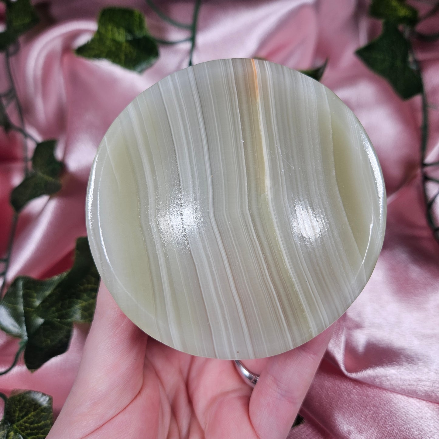 Banded green onyx trinket bowl