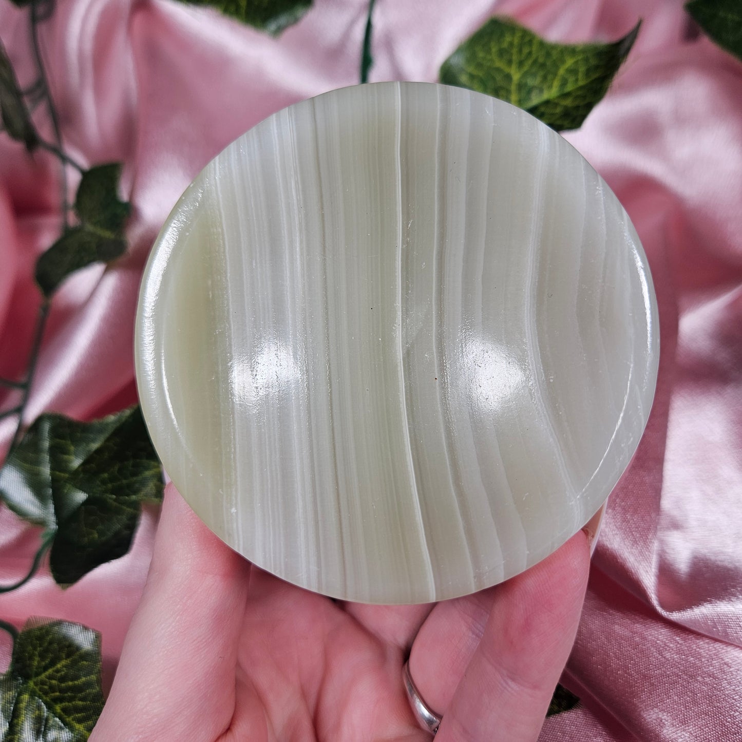 Banded green onyx trinket bowl