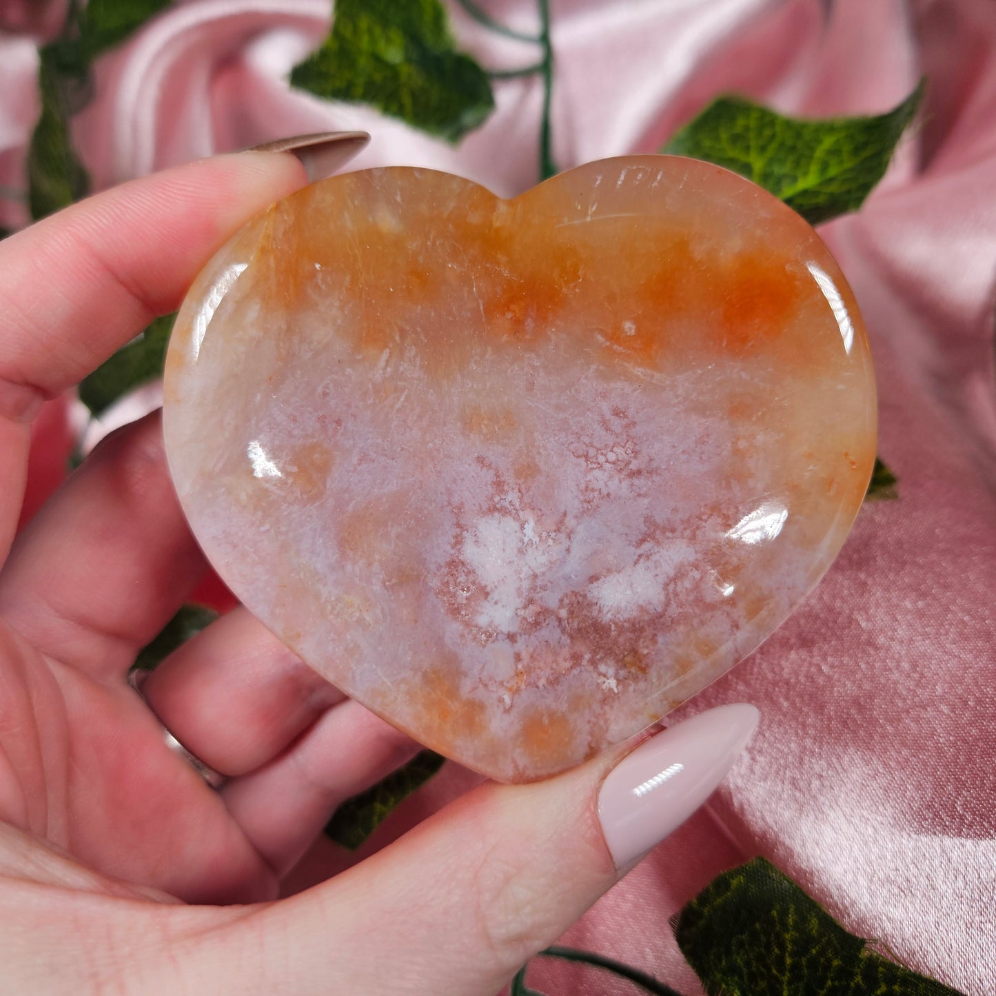Flower agate heart trinket bowl