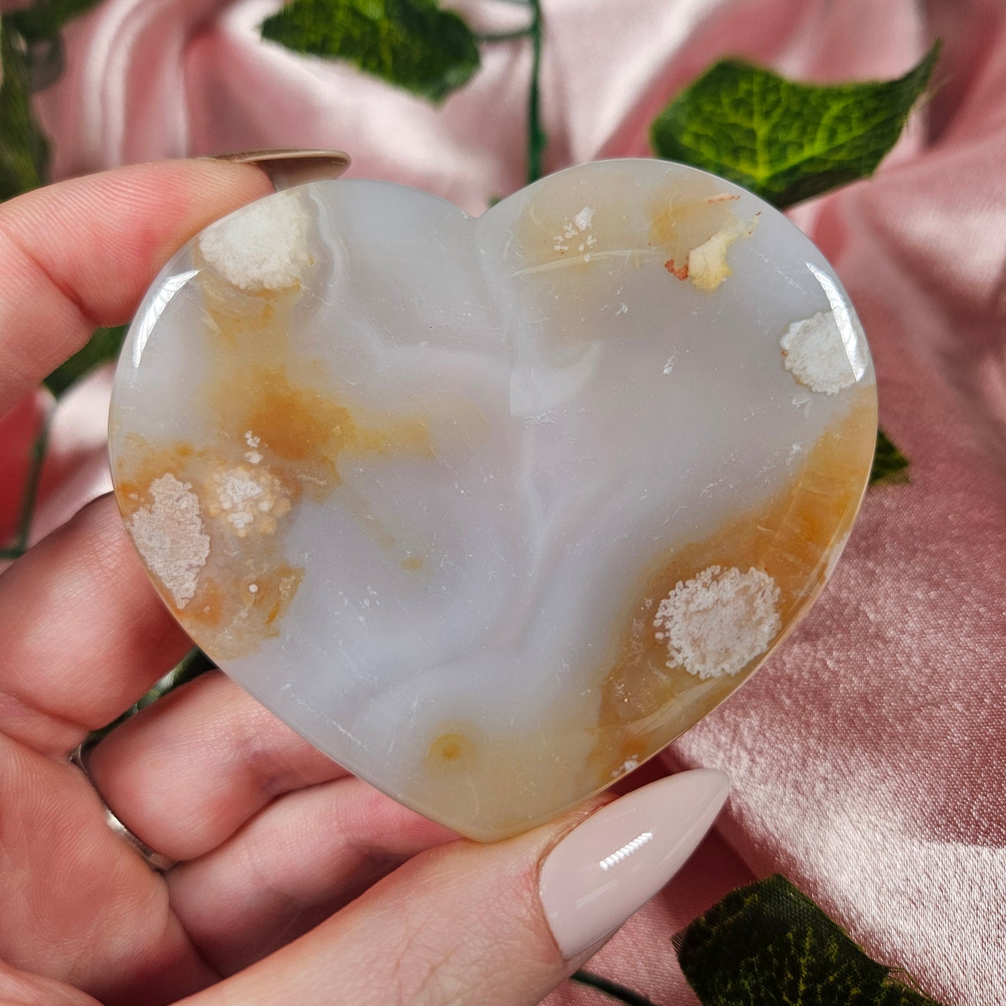 Flower agate heart trinket bowl