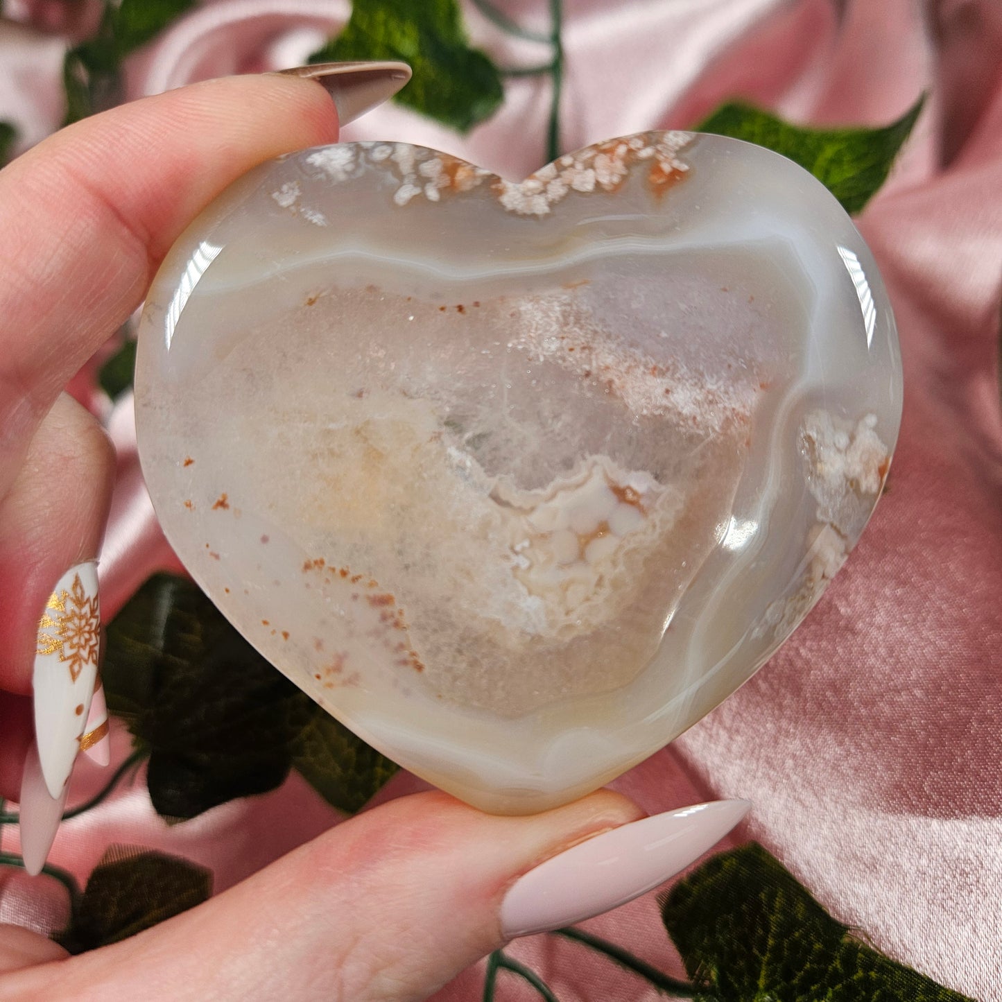 Flower agate heart trinket bowl