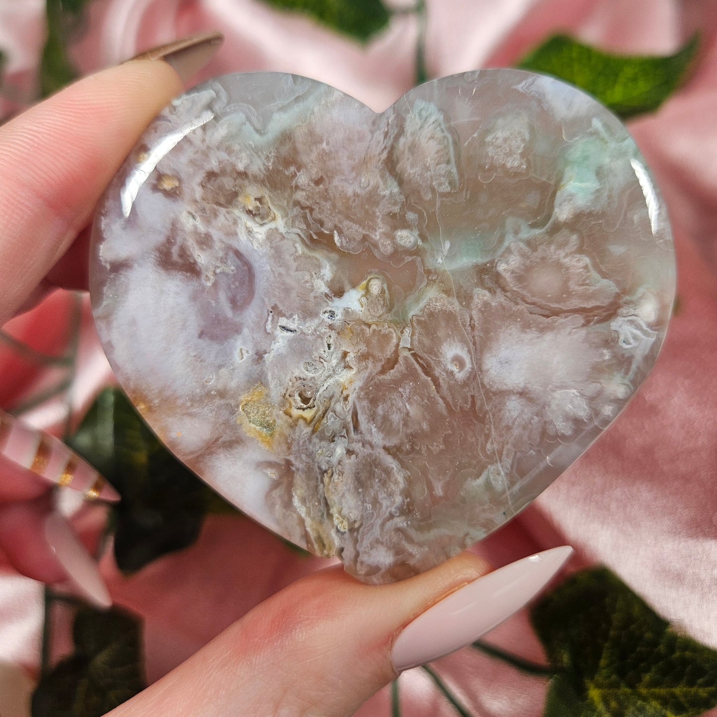 Flower agate heart trinket bowl