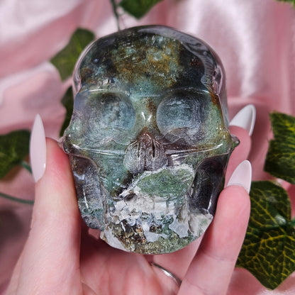 Moss agate skull
