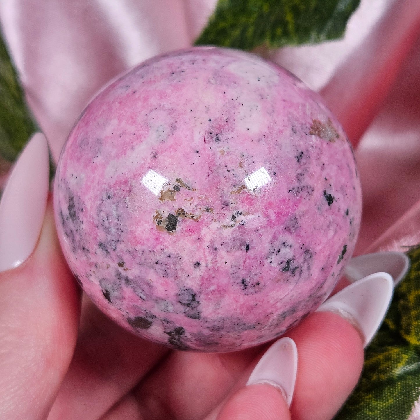 Peruvian bubble gum pink rhodonite sphere
