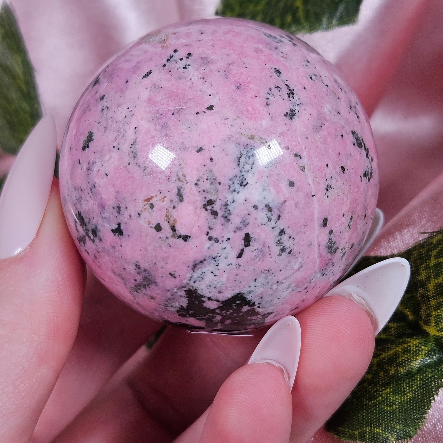 Peruvian bubble gum pink rhodonite sphere
