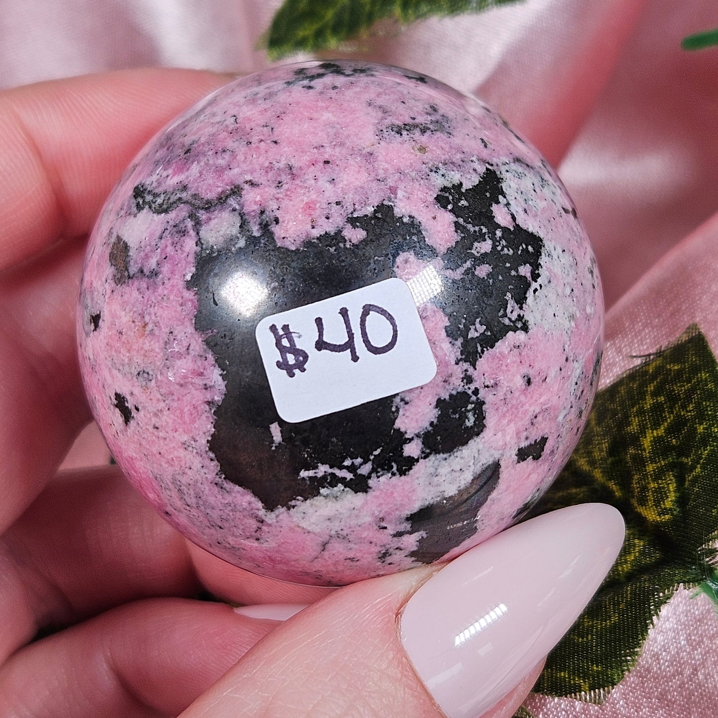 Peruvian bubble gum pink rhodonite sphere