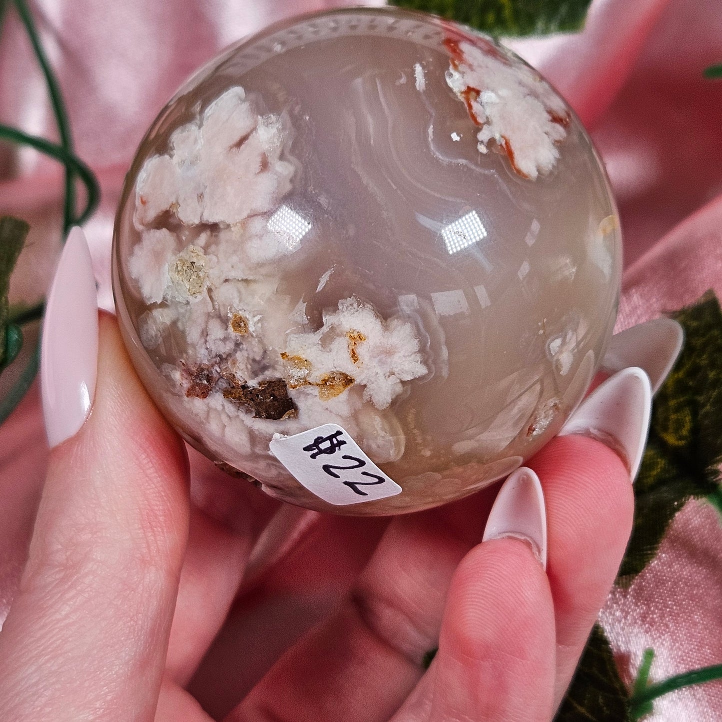 Flower agate sphere