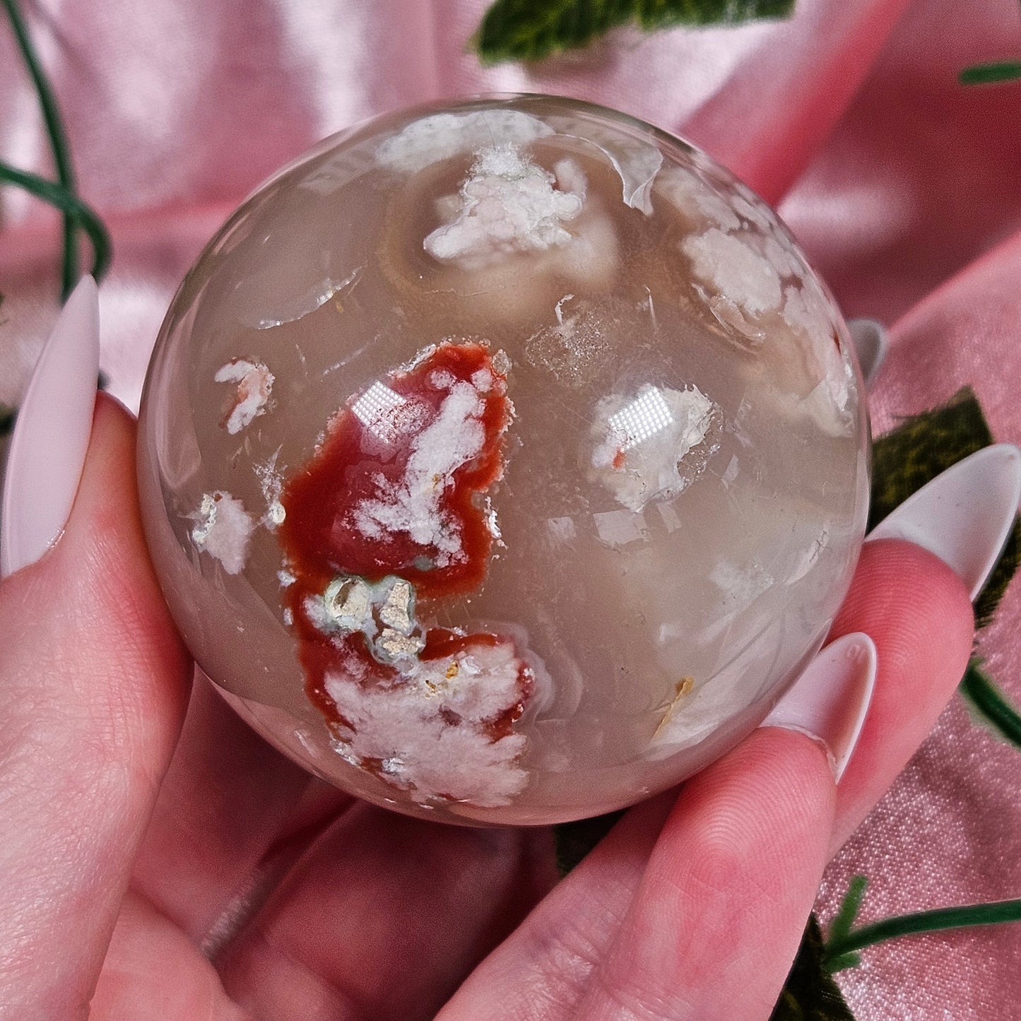 Flower agate sphere