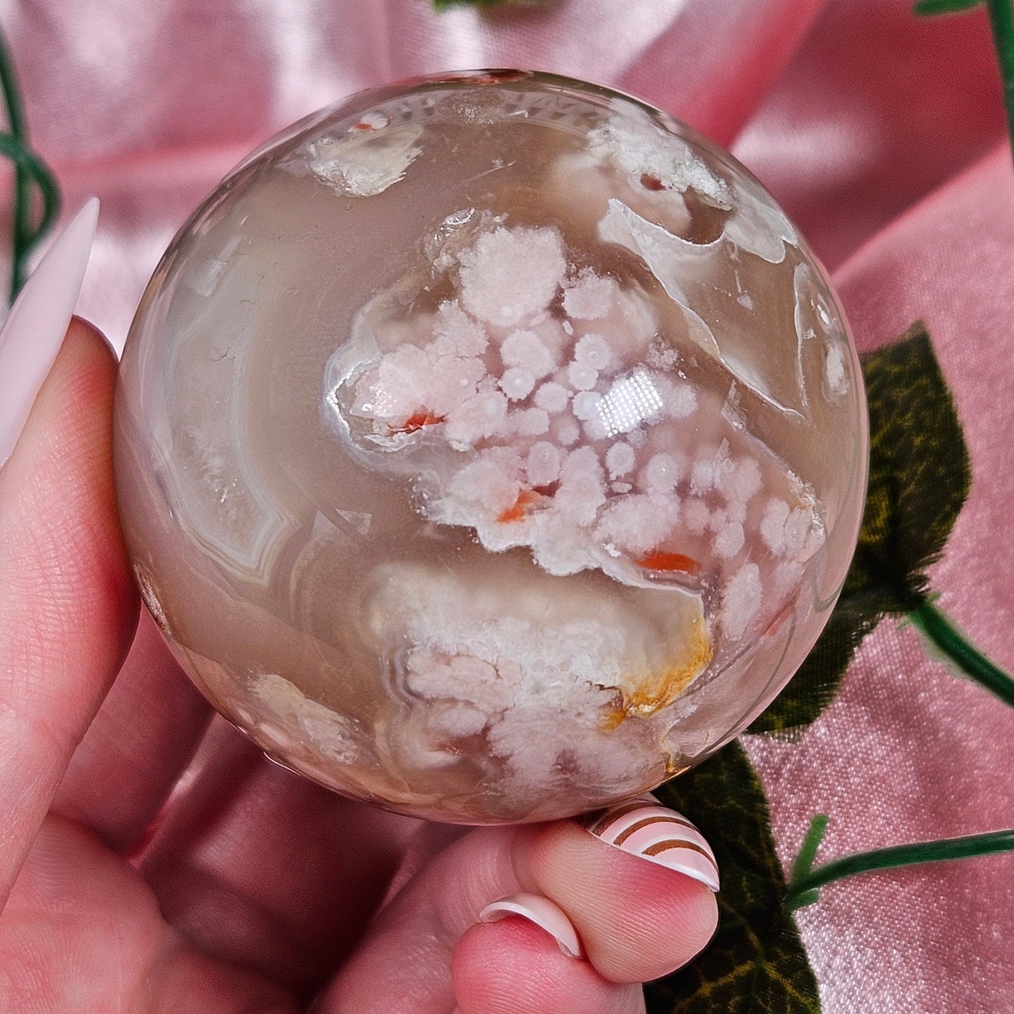Flower agate sphere