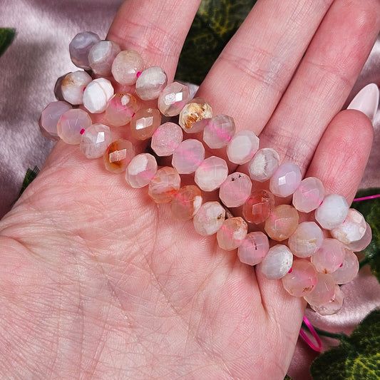 Faceted pink flower agate bracelet