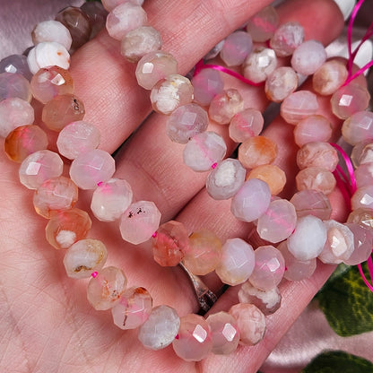 Faceted pink flower agate bracelet