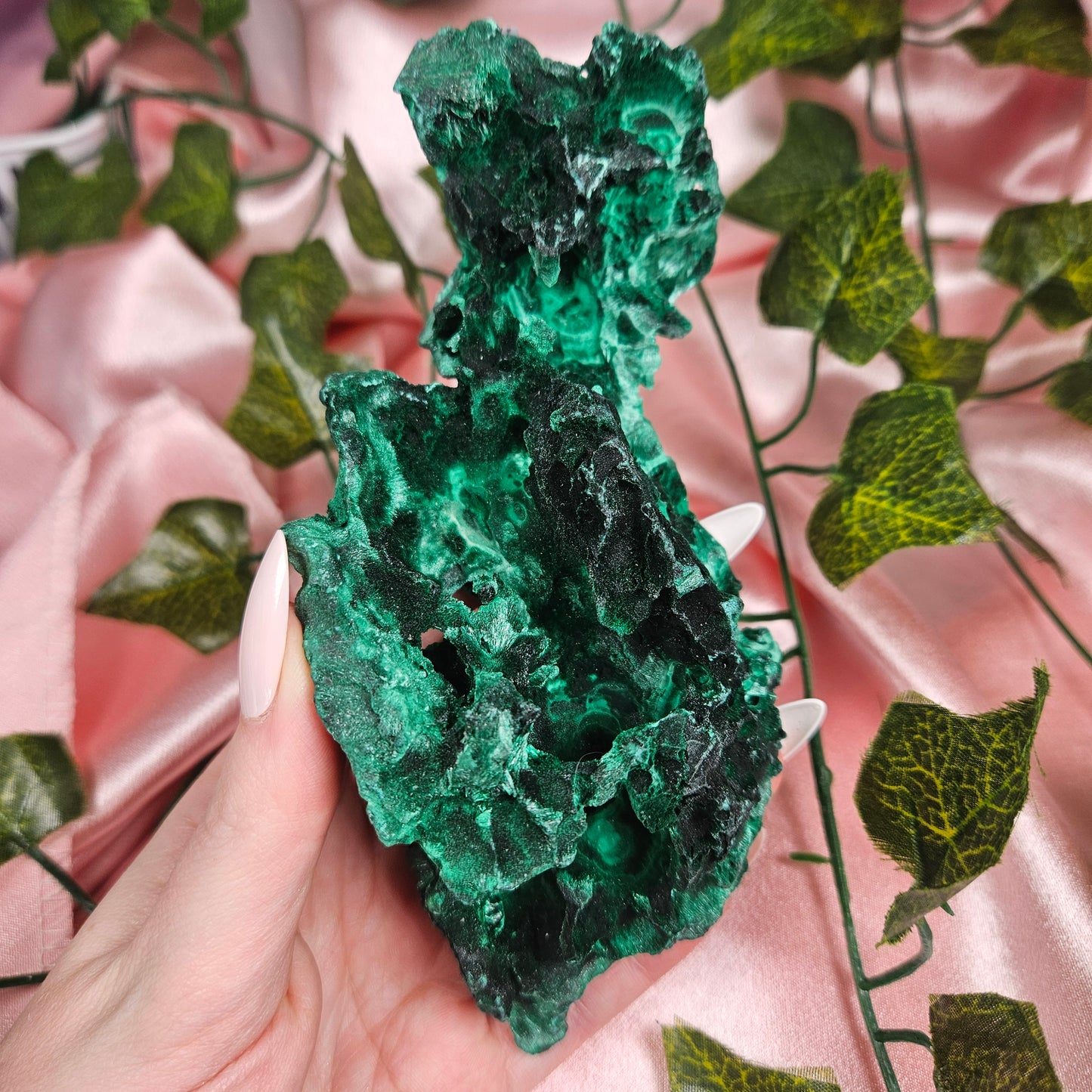 Fibrous malachite statment piece