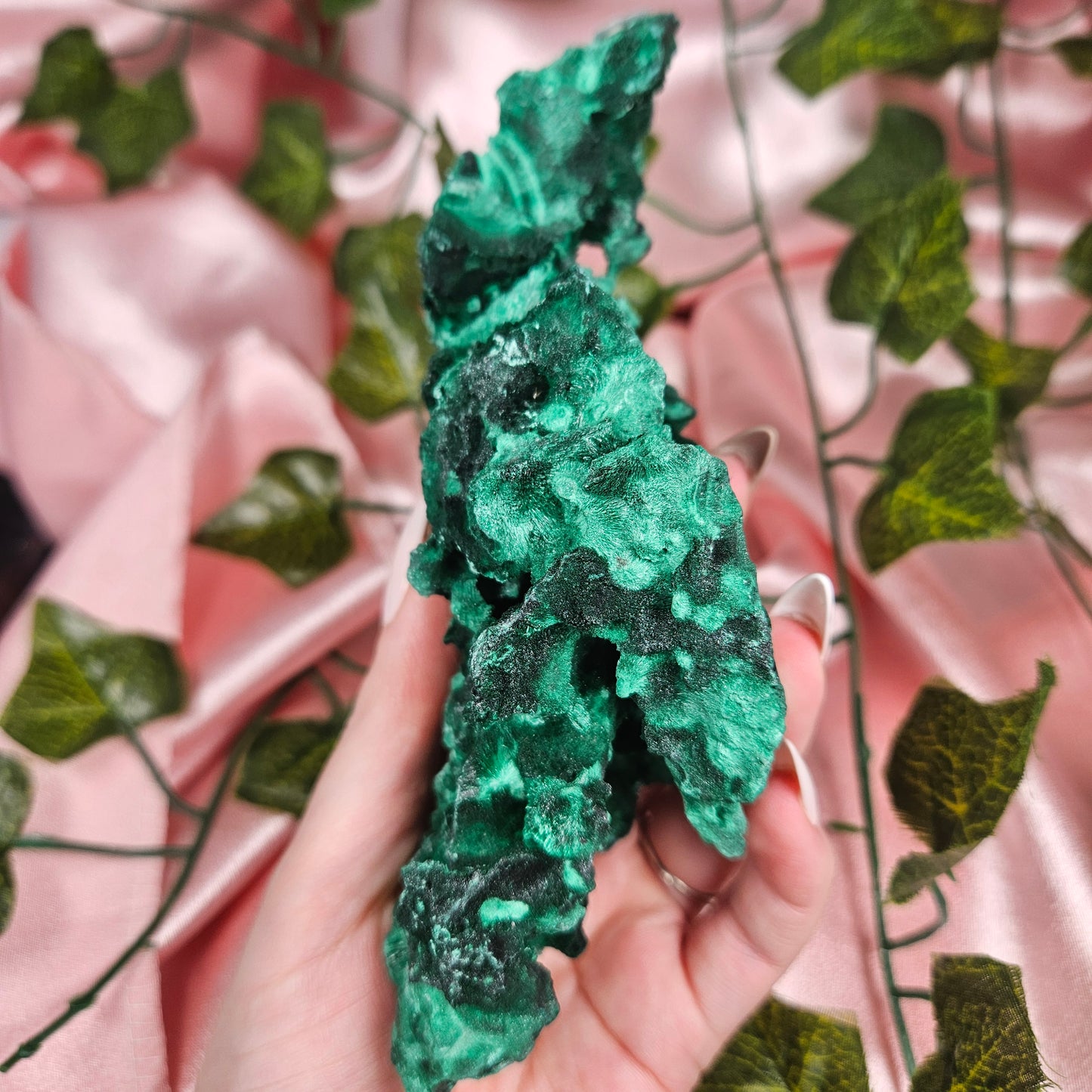 Fibrous malachite statment piece