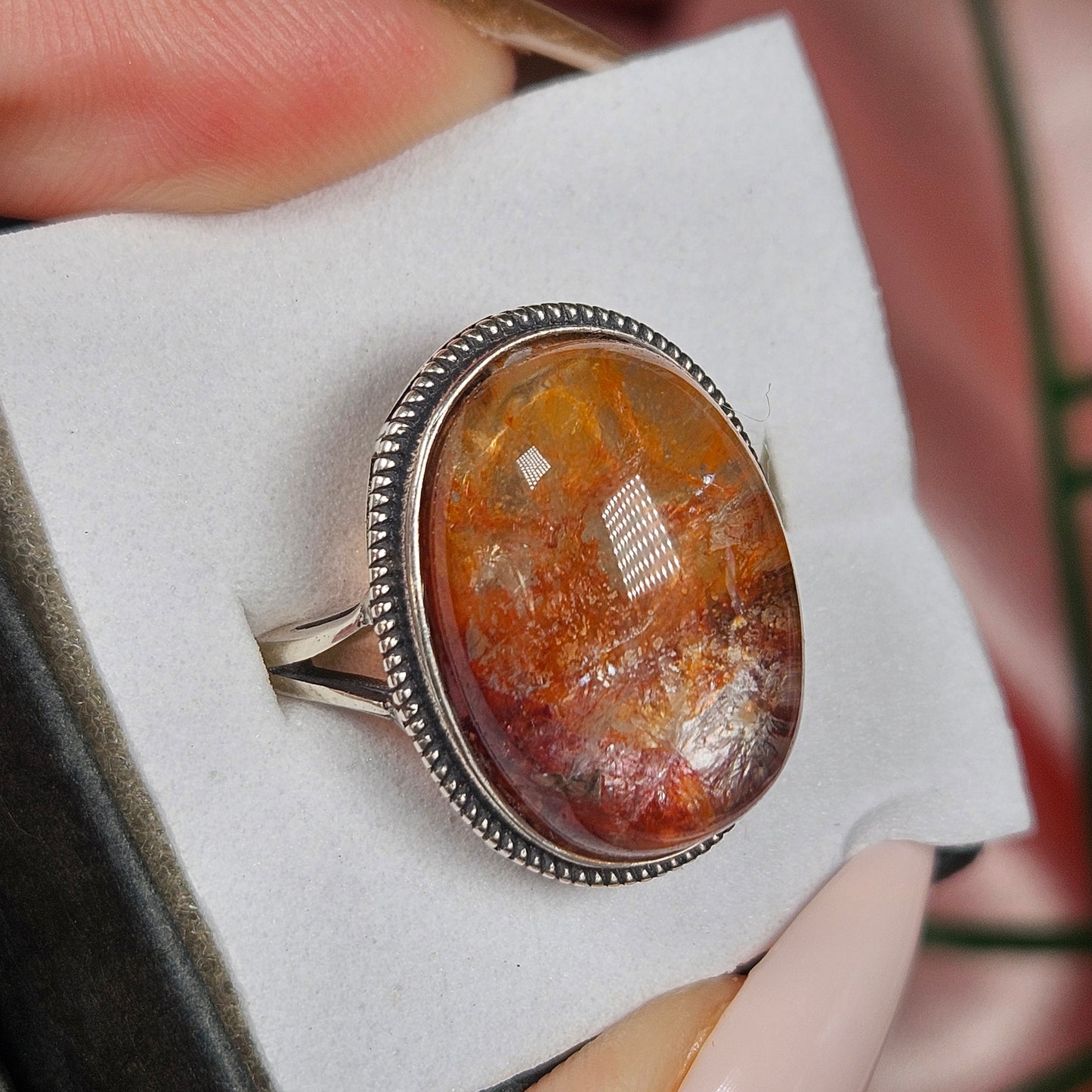 Adjustable S925 high quality fire quartz ring