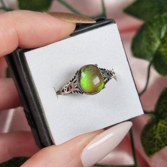 Adjustable S925 ammolite ring