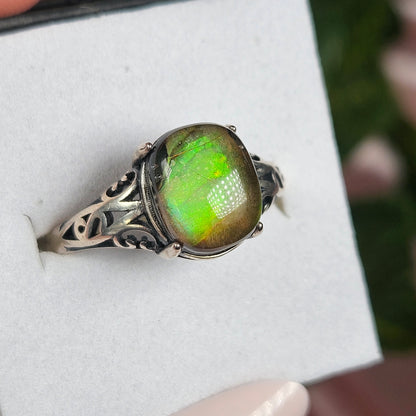 Adjustable S925 ammolite ring