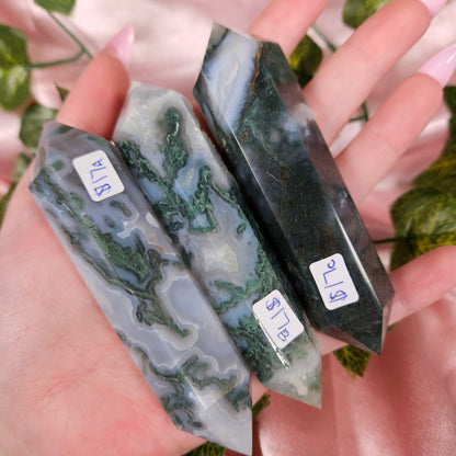 Moss agate double point