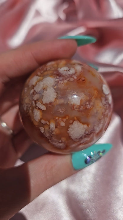 Pink flower agate/ Carnelian sphere