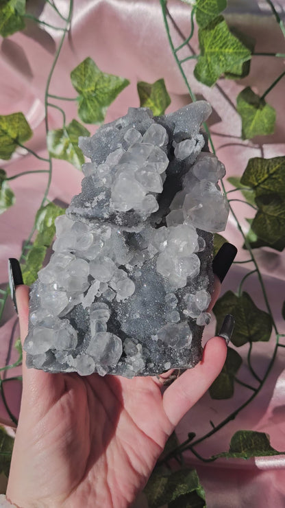 Uv reactive calcite on black chalcedony statment piece