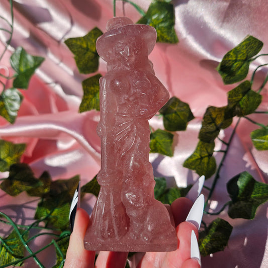 Strawberry quartz witch & cat
