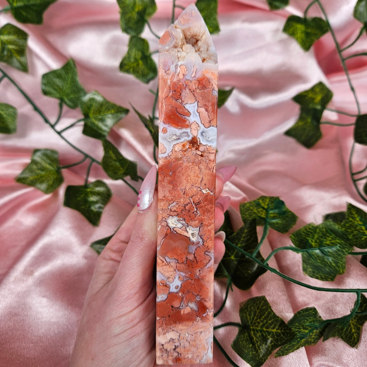 Cotton candy agate tower