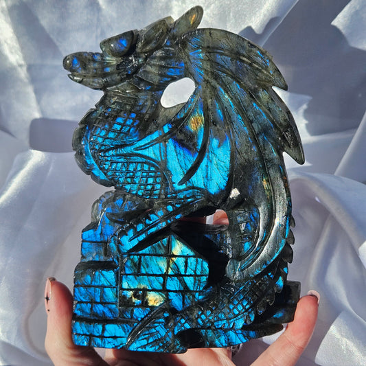 Hand carved statement labradorite dragon